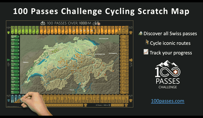 100 Passes Cycling Challenge Rubbelkarte für Radfahrer, Schweiz (Rahmen oder Box)